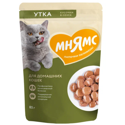 Корм МНЯМС влажный Утка кусочки в соусе для домашних кошек 85г
