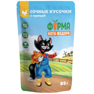 Корм ФЕРМА КОТА ФЁДОРА сочные кусочки с курицей 85г