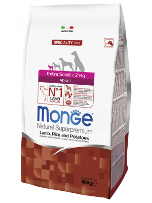 Сухой корм Monge Dog Speciality Line Extra Small для взрослых собак миниатюрных пород ягнёнок с рисом и картофелем 800г Monge