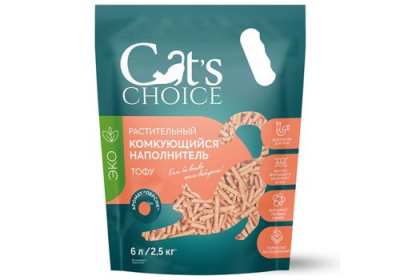 Наполнитель Cat's choice тофу растительный комкующийся с ароматом Персик 6л/2,5кг