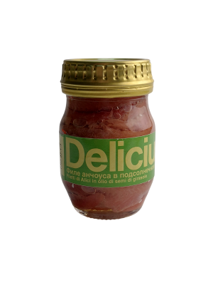 Анчоусы филе в подсолнечном масле Delicius, 90гр. ст. б