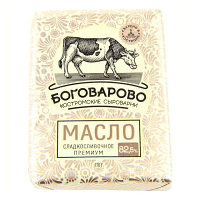 Масло БОГОВАРОВО 82,5% Костромские сыроварни Премиум сладкосливочное несоленое 170г