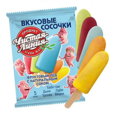 Фруктовый лед с натуральным соком Вкусовые сосочки, 75гр. флоу-пак, Чистая линия