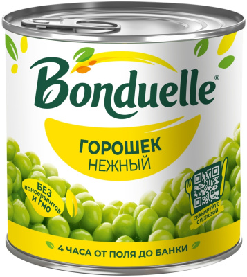 Горошек зеленый Бондюэль Нежный, 400гр ж/б нетто 245гр.